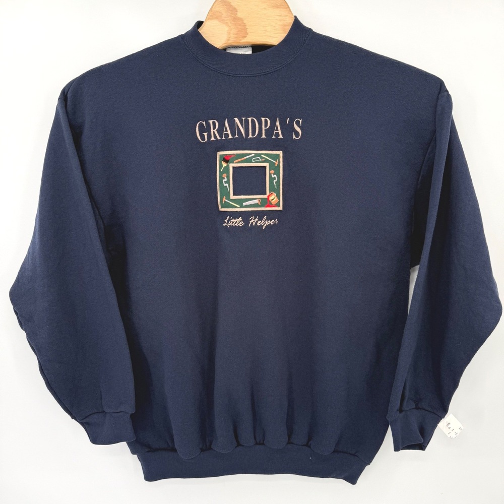 Tultex Sweatshirt Mens XL Navy Blue Grandpa's Little Helper Tools Vintage